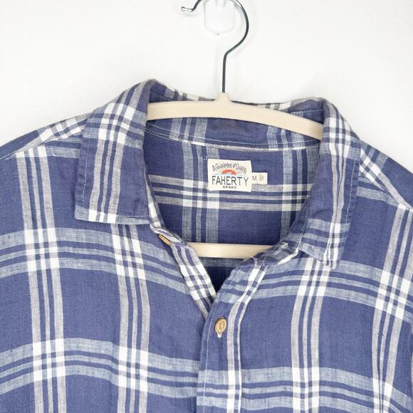 Faherty Men’s Linen Laguna Shirt Button Down Collared Jetty Plaid Blue Medium M - Picture 3 of 15